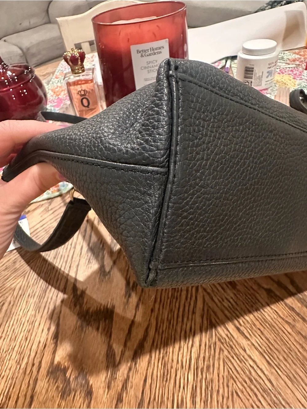 Brighton Black Leather Tote with Brown Croc-Trim